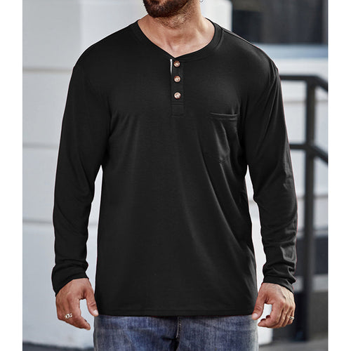 Men's Cotton Henley Collar Long Sleeve Shirts