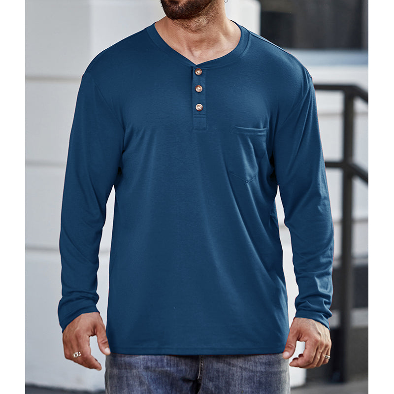 Men's Cotton Henley Collar Long Sleeve Shirts