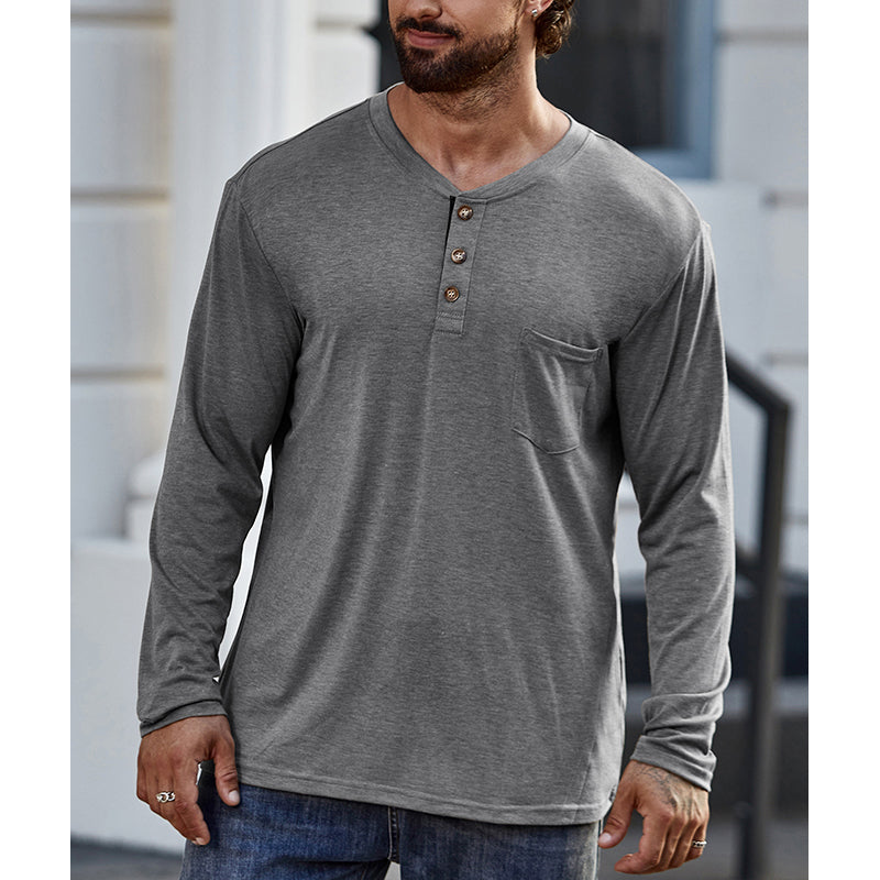 Men's Cotton Henley Collar Long Sleeve Shirts