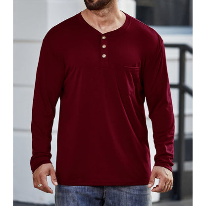 Men's Cotton  Henley Collar Long Sleeve Shirts