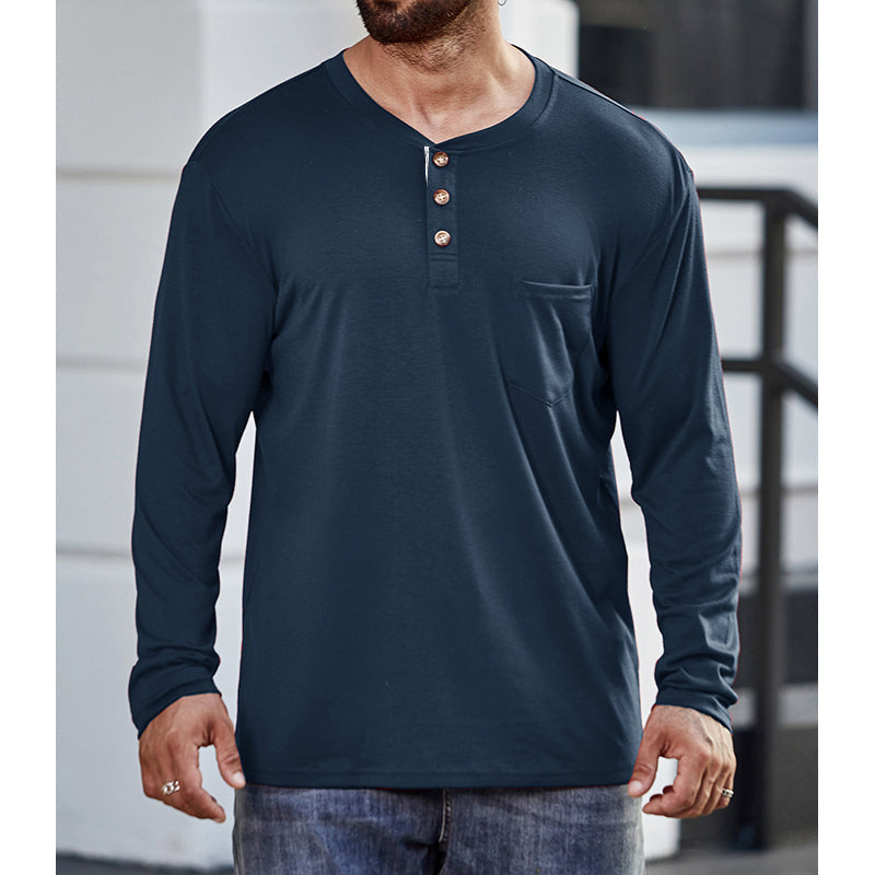 Men's Cotton  Henley Collar Long Sleeve Shirts