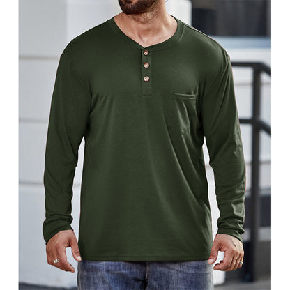 Men's Cotton  Henley Collar Long Sleeve Shirts