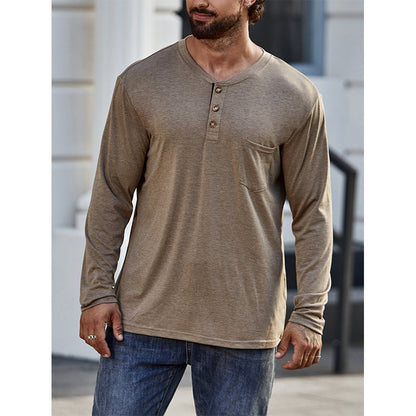 Men's Cotton  Henley Collar Long Sleeve Shirts