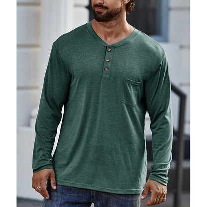 Men's Cotton  Henley Collar Long Sleeve Shirts