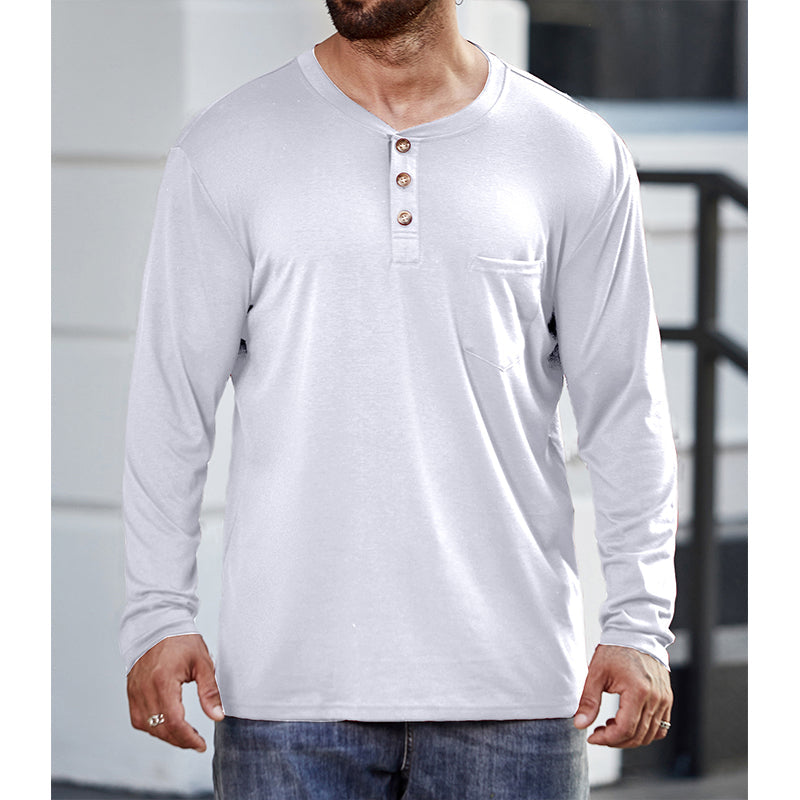 Men's Cotton  Henley Collar Long Sleeve Shirts
