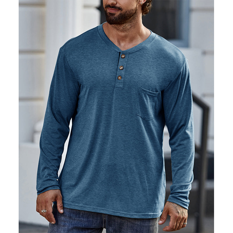 Men's Cotton  Henley Collar Long Sleeve Shirts