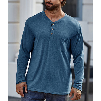 Men's Cotton  Henley Collar Long Sleeve Shirts